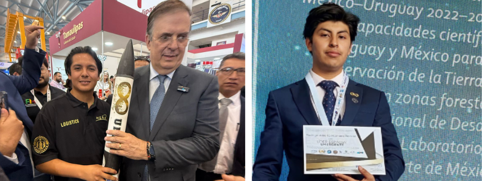 Durante el evento, el secretario de Economía, Marcelo Ebrard, escuchó de primera mano sobre sus proyectos y se le presentó el Cohete “El Milagro” que ya fue lanzado en Tamaulipas durante el Congreso Nacional del Espacio (CONACES).