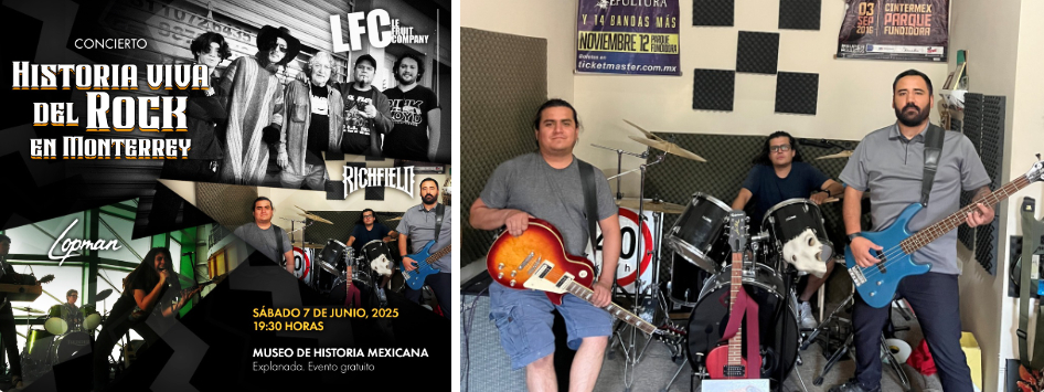 El concierto “Historia Viva del Rock en Monterrey” se realizará el sábado 7 de junio, a las 19:30 horas, en la Explanada del Museo de Historia Mexicana. La entrada es libre. Más información en 3museos.com o en nuestras redes sociales.